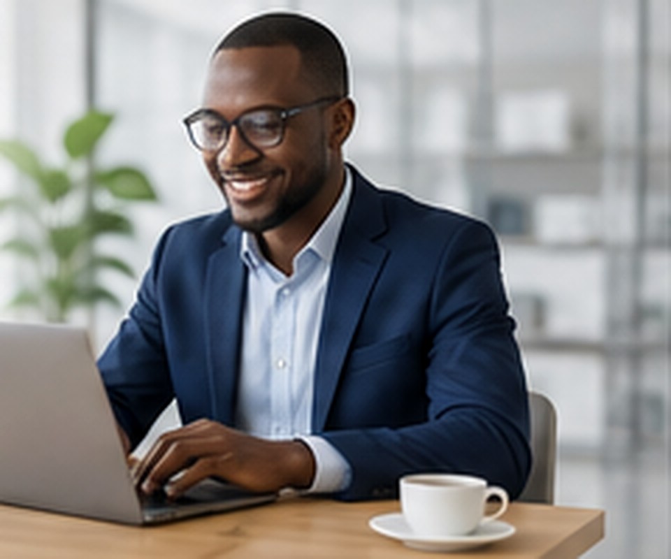 Business technology advisor working on a laptop
